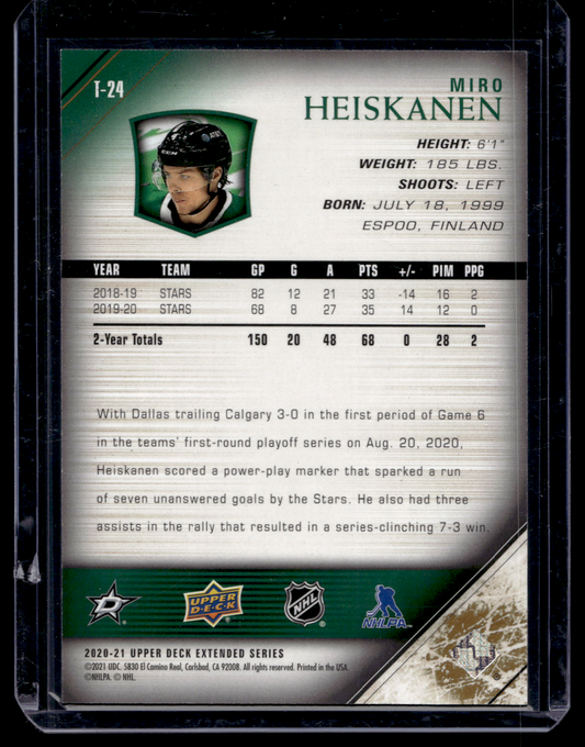 2020-21 Upper Deck Extended Series - 2005-06 Upper Deck Tribute - Exclusives - Miro Heiskanen #T-24 /100