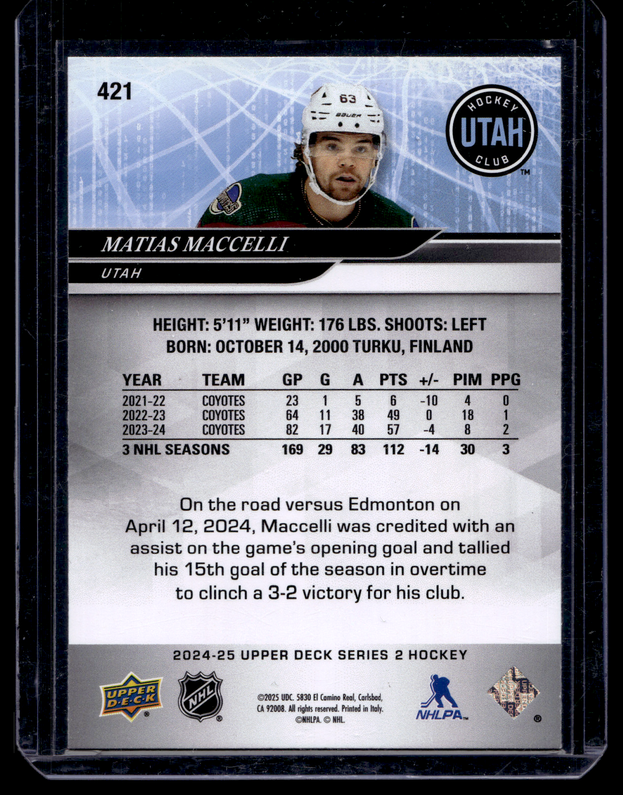 2024-25 Upper Deck Series 2 - Exclusives - Matias Maccelli #421 /100
