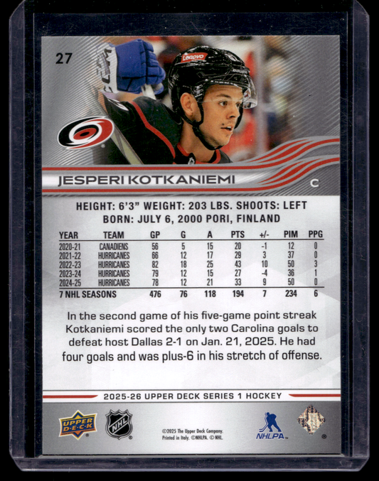 2025-26 Upper Deck Series 1 - Exclusives - Jesperi Kotkaniemi #27 /100