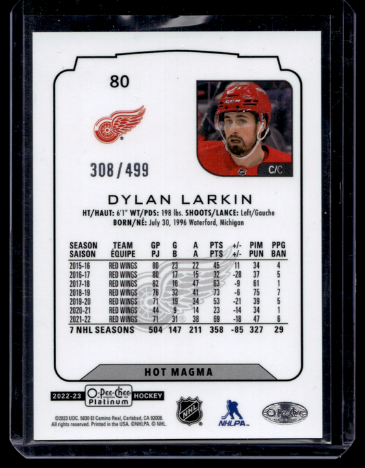 2022-23 Upper Deck OPC Platinum - Hot Magma - Dylan Larkin #80 /499