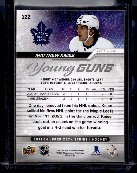 2023-24 Upper Deck Series 1 - Young Guns - Matthew Knies #222 RC