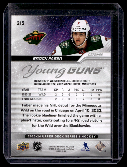 2023-24 Upper Deck Series 1 - Young Guns - Brock Faber #215 RC