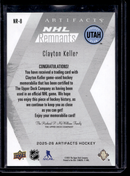 2025-26 Upper Deck Artifacts - NHL Remnants - Clayton Keller #NR-8