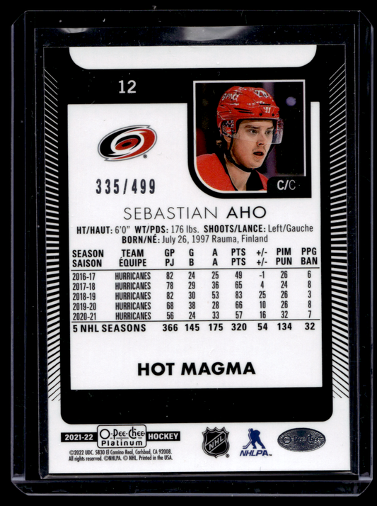 2021-22 Upper Deck OPC Platinum - Hot Magma - Sebastian Aho #12 /499