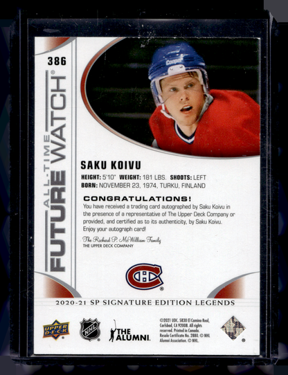 2020-21 Upper Deck SP Signature Edition Legends - All-Time Future Watch Autos - Saku Koivu #386 /199