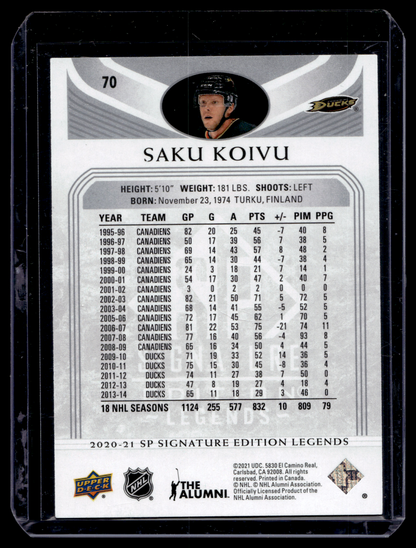 2020-21 Upper Deck SP Signature Edition Legends - Saku Koivu #70
