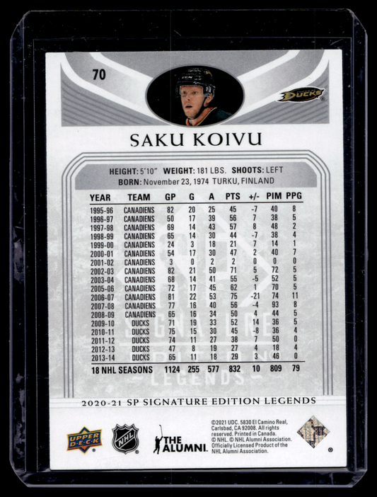 2020-21 Upper Deck SP Signature Edition Legends - Saku Koivu #70