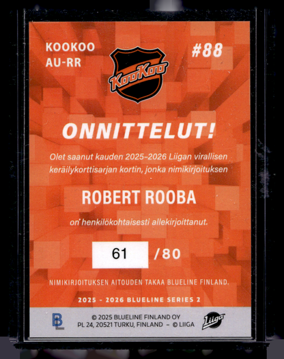 2025-26 Blueline Signature Silver - Robert Rooba #AU-RR /80