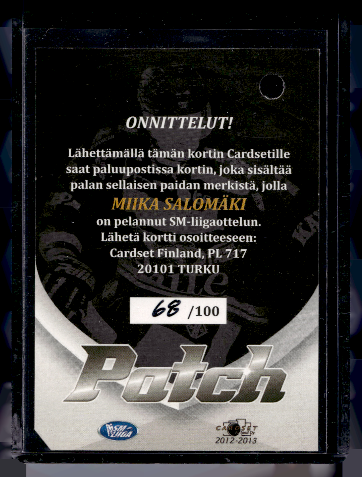 2012-13 Cardset - Patch - Miikka Salomäki /100