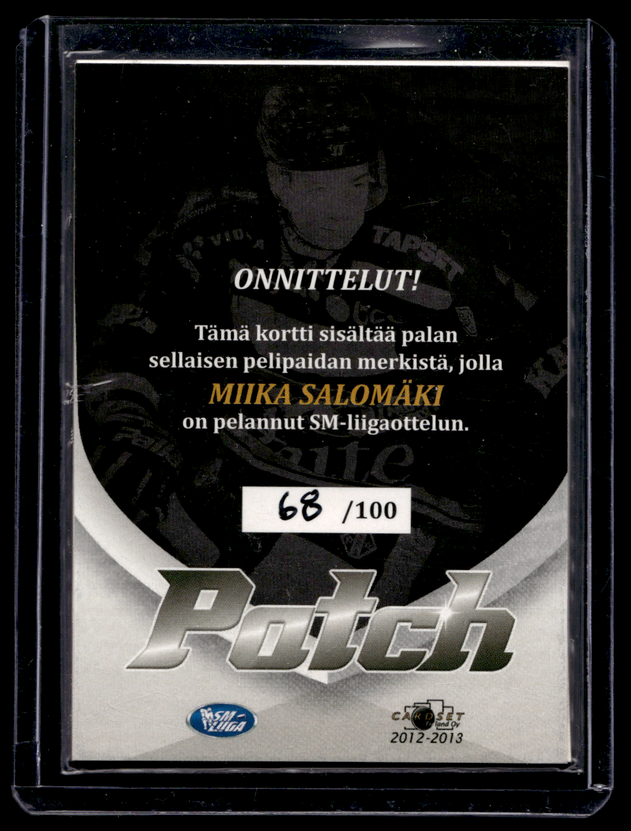2012-13 Cardset - Patch - Miikka Salomäki /100