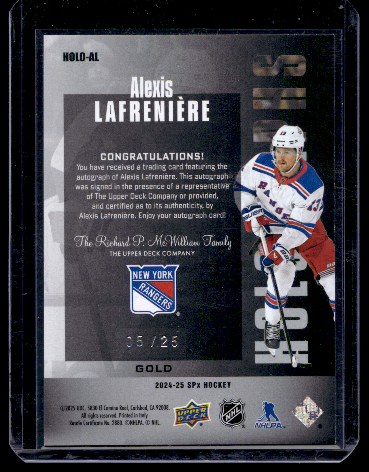 2024-25 Upper Deck SPx - HoloGraphs - Gold - Alexis Lafreniere #HOLO-AL /25