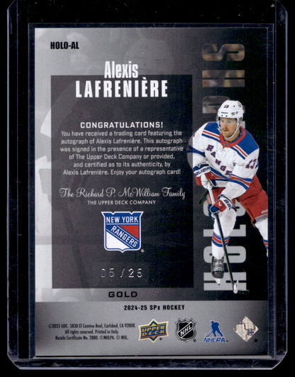 2024-25 Upper Deck SPx - HoloGraphs - Gold - Alexis Lafreniere #HOLO-AL /25