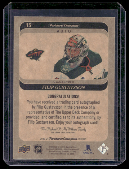 2023-24 Upper Deck Parkhurst Champions - Autographs - Filip Gustavsson #15