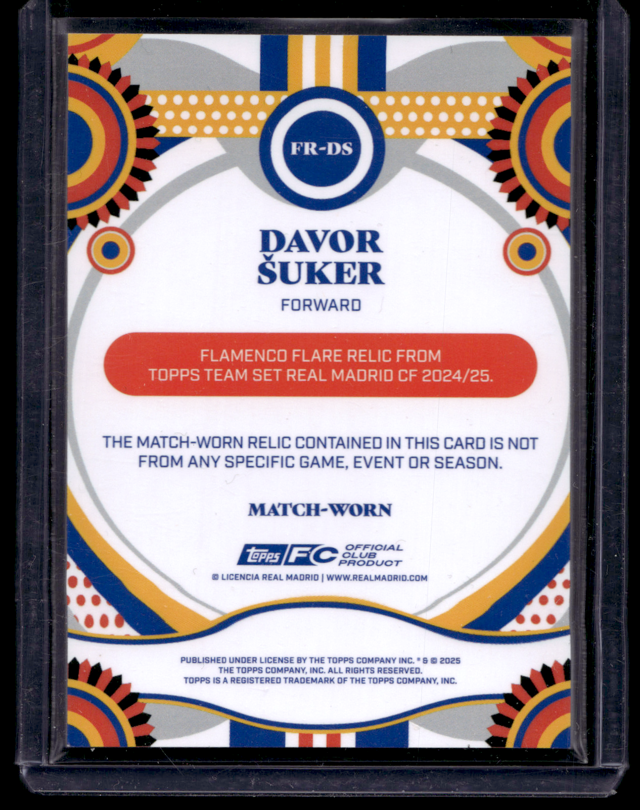 2024-25 Topps Real Madrid Team Set - Flamenco Flare Relics - Pink - Davor Suker #FR-DS /99