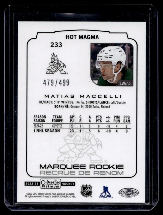 2022-23 Upper Deck OPC Platinum - Hot Magma - Marquee Rookies - Matias Maccelli #233 RC