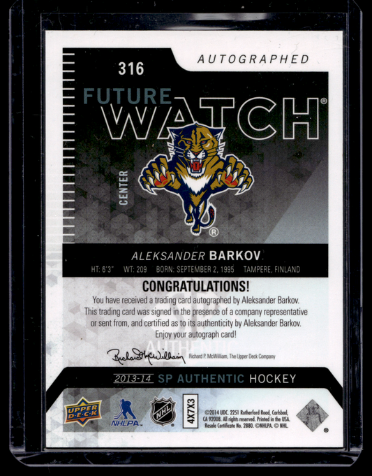 2013-14 Upper Deck SP Authentic Future Watch - Aleksander Barkov #316 /999 RC