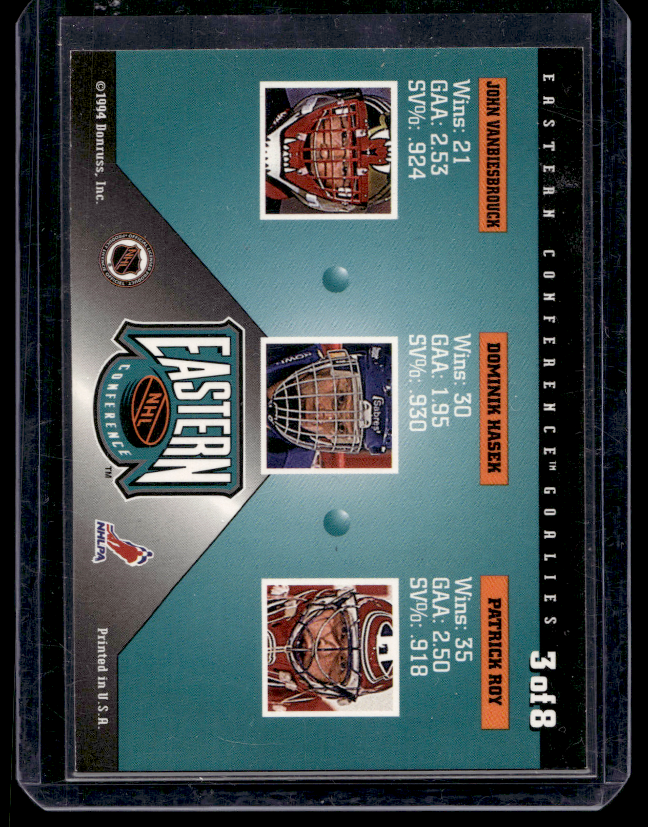 1994-95 Donruss - Dominators - Patrick Roy / Dominik Hasek / John Vanbiesbrouck #3