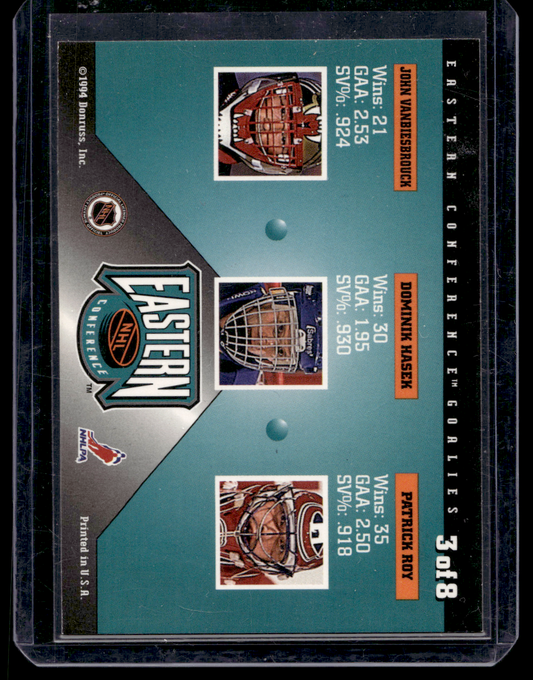 1994-95 Donruss - Dominators - Patrick Roy / Dominik Hasek / John Vanbiesbrouck #3