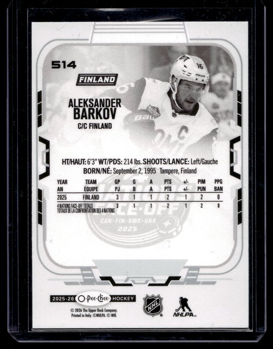2025-26 O-Pee-Chee - 4 Nations Face-Off - Aleksander Barkov #514