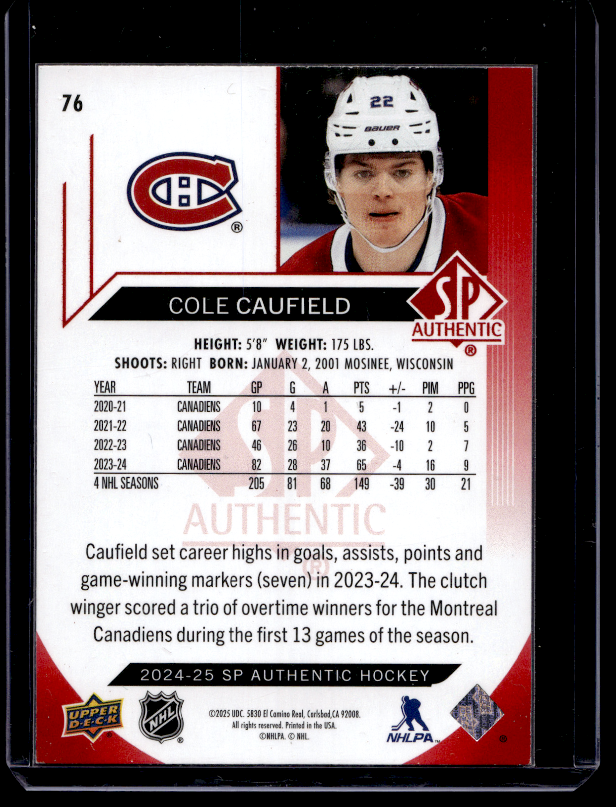 2024-25 Upper Deck SP Authentic - Limited Red - Cole Caufield #76
