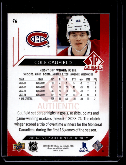 2024-25 Upper Deck SP Authentic - Limited Red - Cole Caufield #76