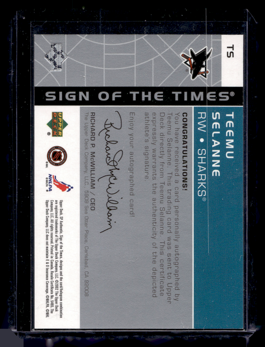 2002-03 Upper Deck SP Authentic - Sign of the Times - Teemu Selanne #TS