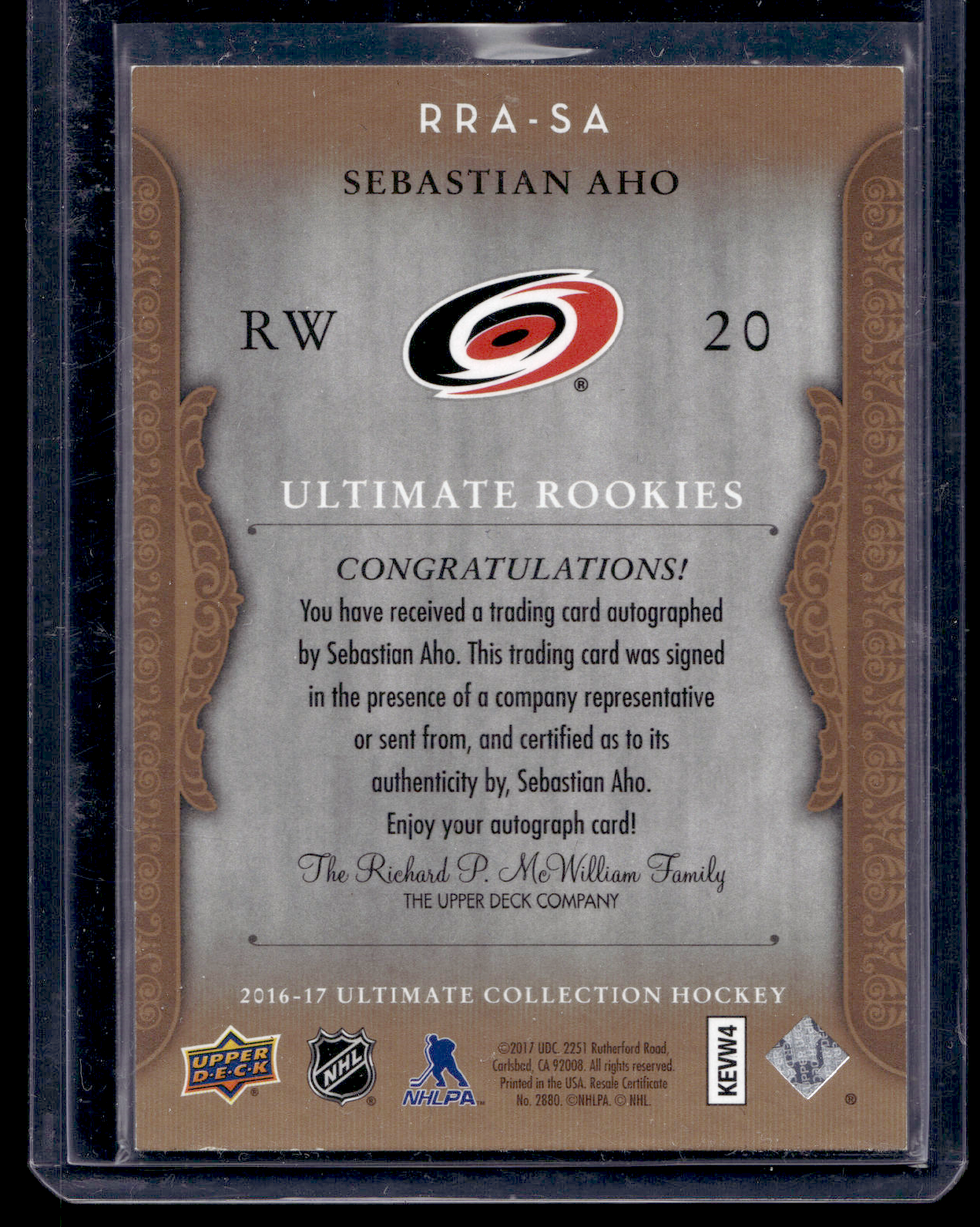 2016-17 Ultimate Collection - 2006-07 Retro Rookie Auto - Tier 1 - Sebastian Aho #RRA- RY