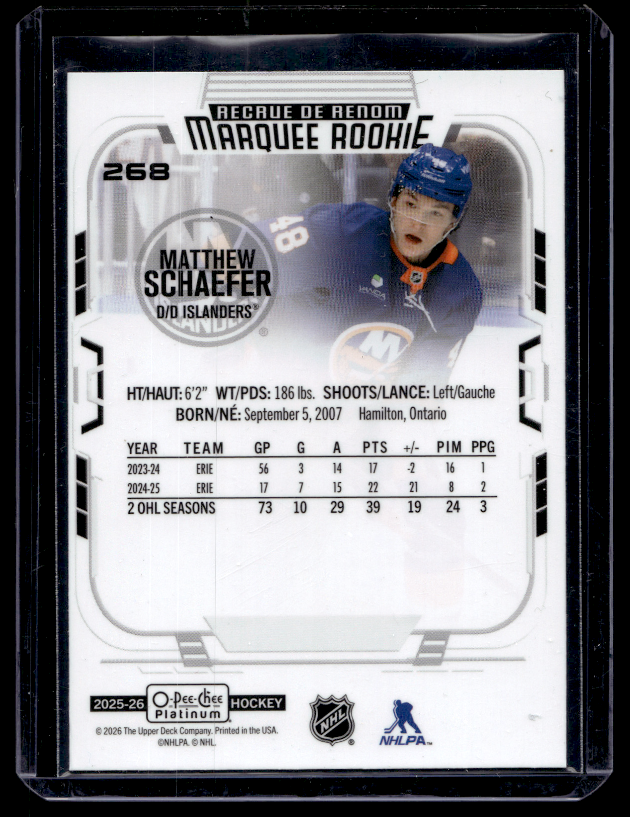 2025-26 Upper Deck OPC Platinum - Marquee Rookies - Matthew Schaefer #268 RC