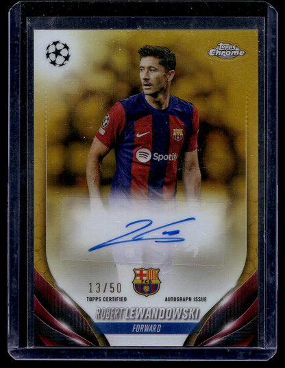 2023-24 Topps Chrome UEFA Club Competitions - Chrome Autographs - Gold Refractor - Robert Lewandowski #CA-RL /50