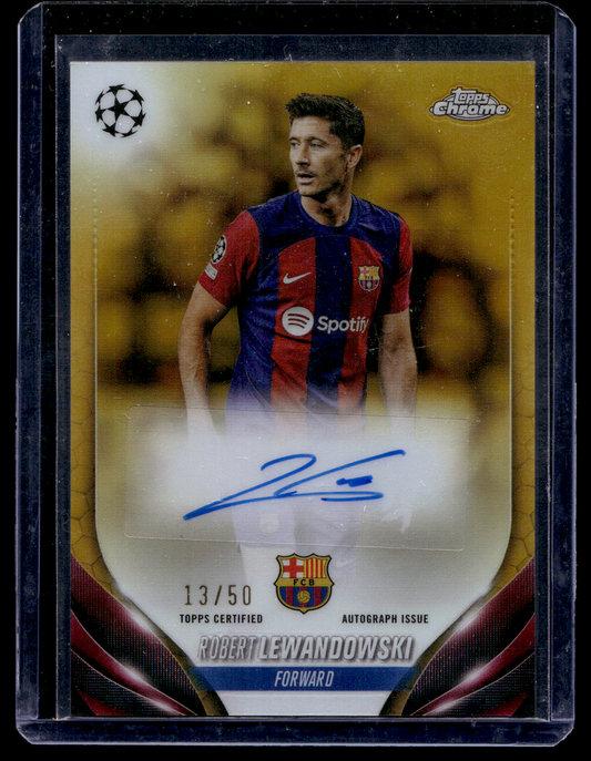 2023-24 Topps Chrome UEFA Club Competitions - Chrome Autographs - Gold Refractor - Robert Lewandowski #CA-RL /50