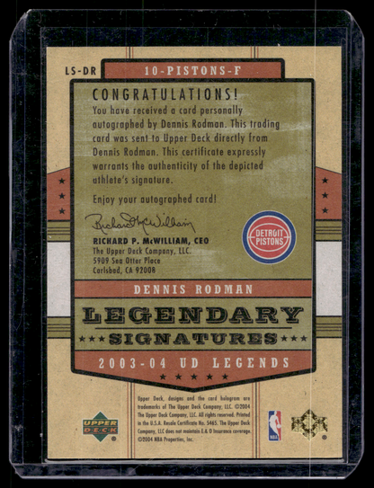 2003-04 Upper Deck UD Legends - Legendary Signatures - Dennis Rodman #LS-DR