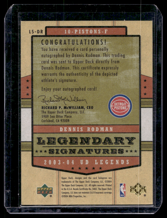 2003-04 Upper Deck UD Legends - Legendary Signatures - Dennis Rodman #LS-DR