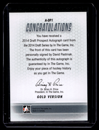 2014 In the Game Draft Prospects - Autographs - Gold - David Pastrnak #A-DP1 /20 RY