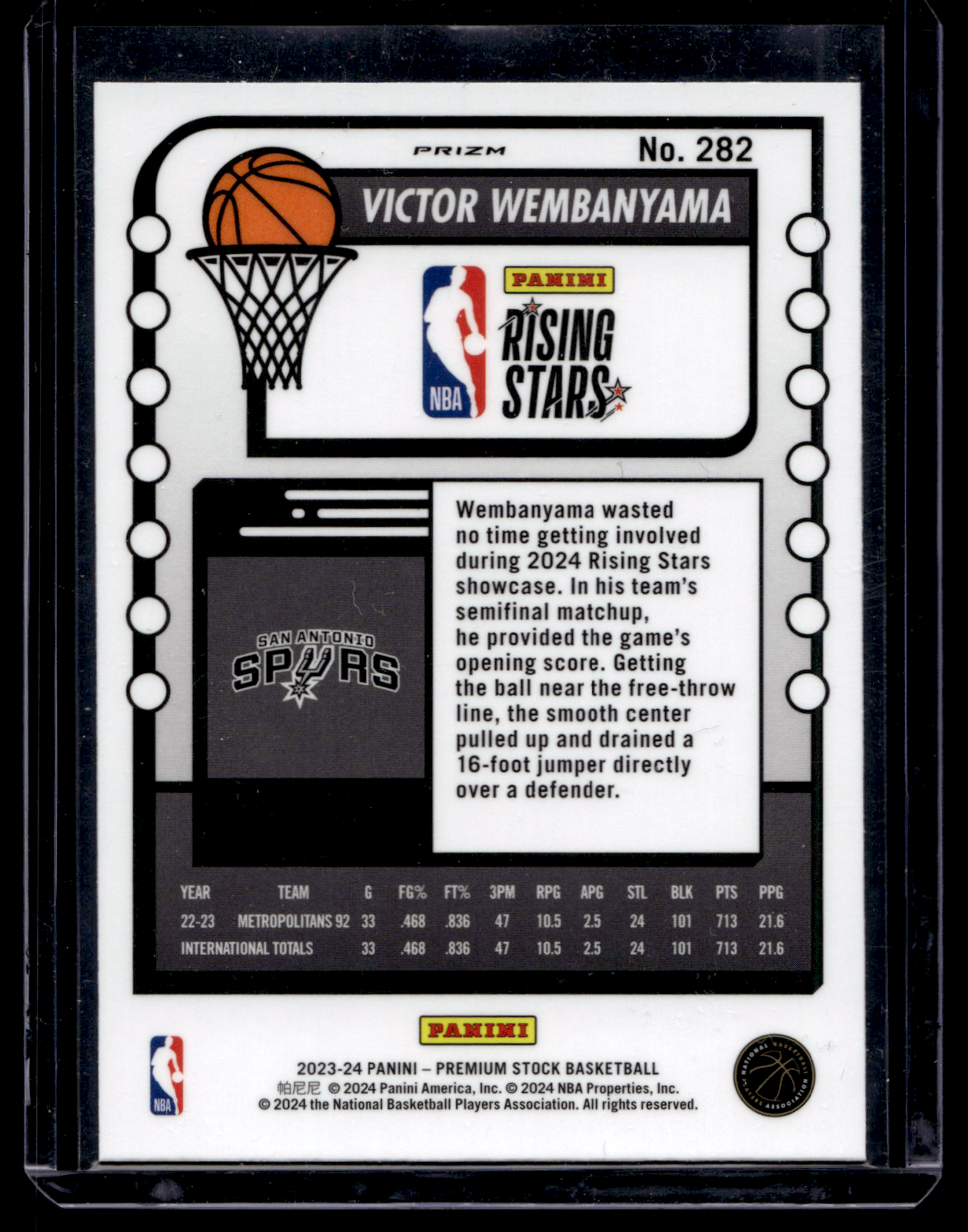 2023-24 Panini NBA Hoops Premium Stock - Ice Prizm -  Rising Stars - Victor Wembanyama #282 RC