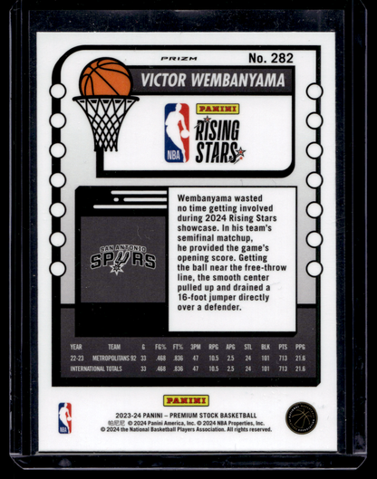 2023-24 Panini NBA Hoops Premium Stock - Ice Prizm -  Rising Stars - Victor Wembanyama #282 RC