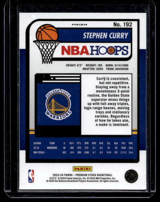 2023-24 Panini NBA Hoops Premium Stock - Ice Prizm - Stephen Curry #192