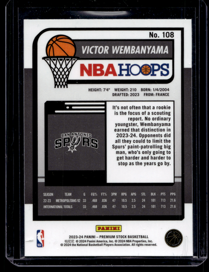 2023-24 Panini NBA Hoops Premium Stock -  Victor Wembanyama #108 RC