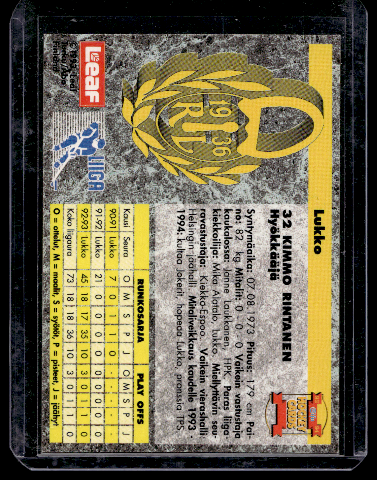 1993-94 Sisu Signature - Kimmo Rintanen