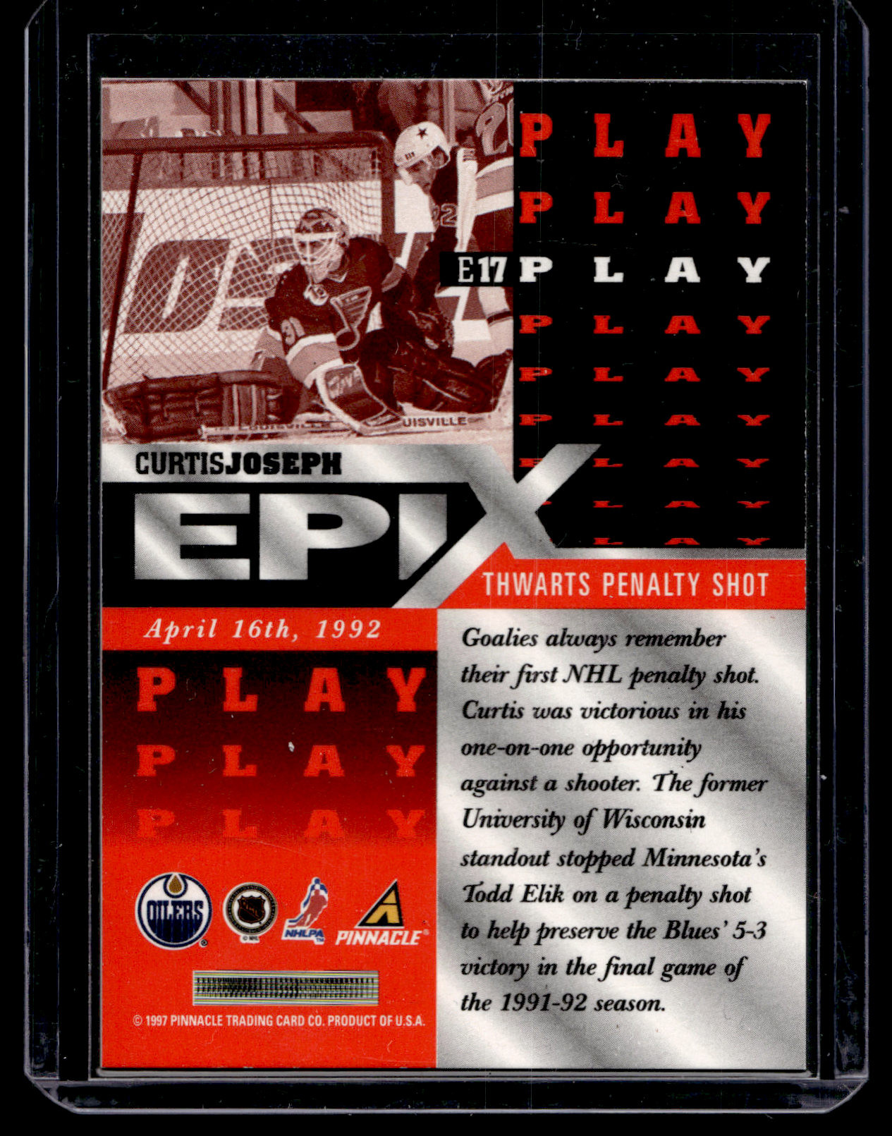 1997-98 Pinnacle - Epix - Orange Play - Curtis Joseph #E17