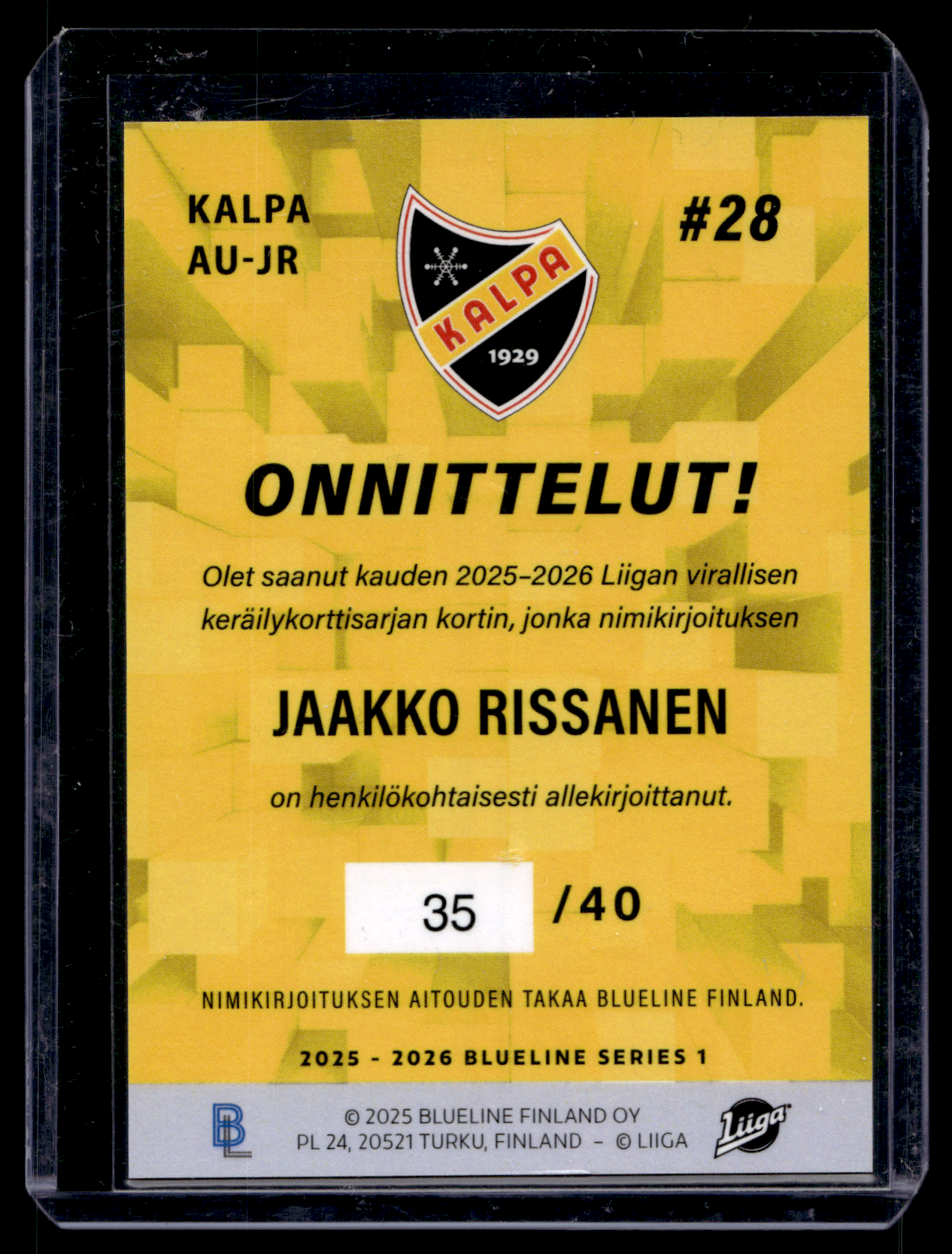 2025-26 Blueline Signature Gold - Jaakko Rissanen #AU-JR