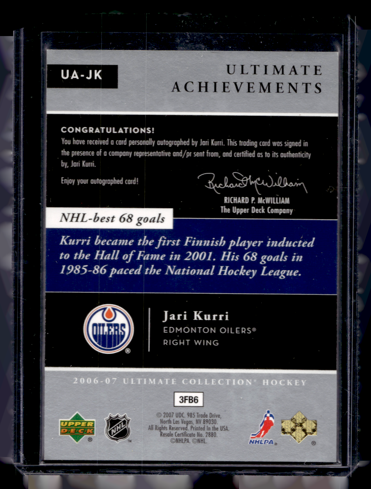 2006-07 Ultimate Collection - Ultimate Achievements - Jari Kurri #UA-JK /68