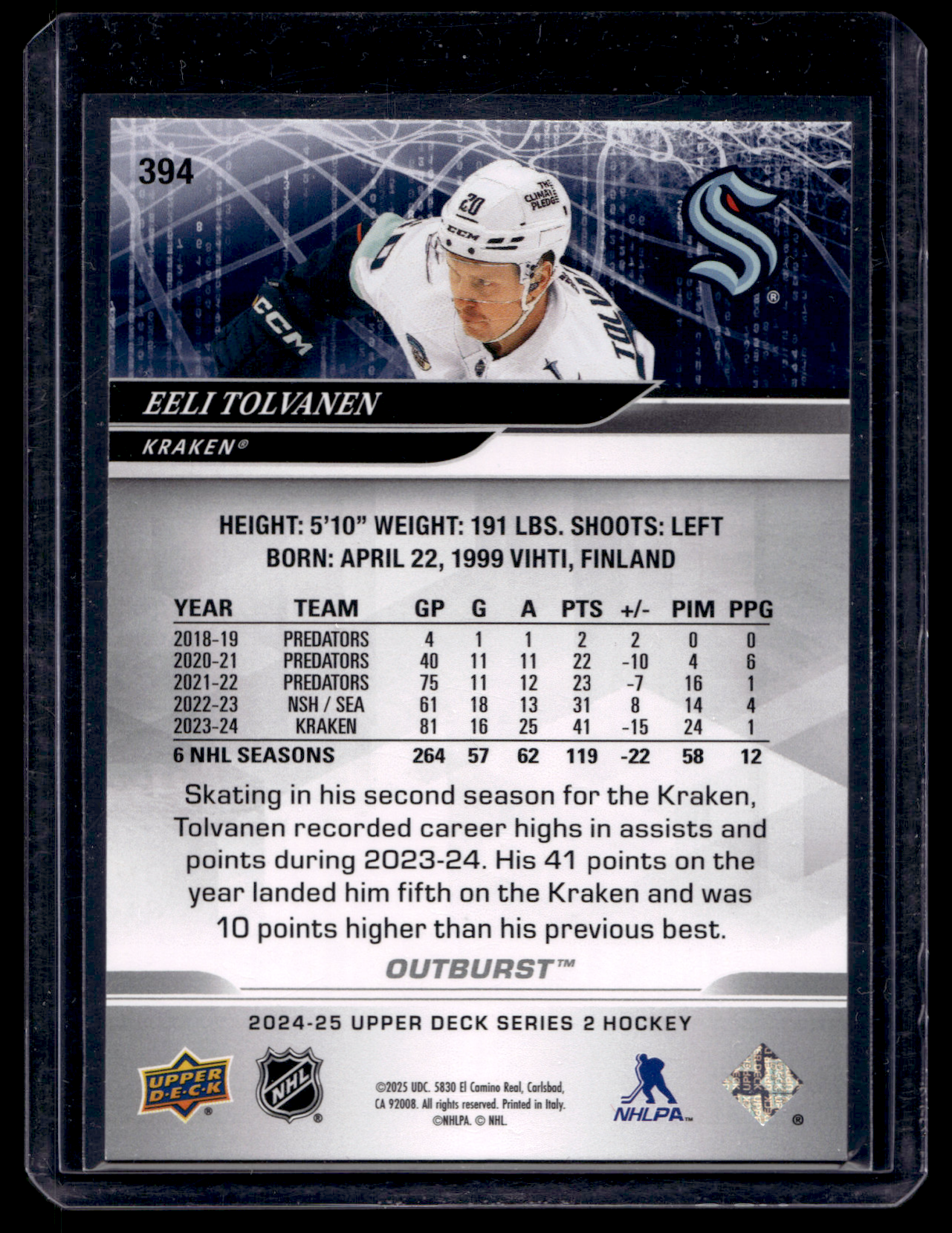 2024-25 Upper Deck Series 2 - Outburst - Eeli Tolvanen #394
