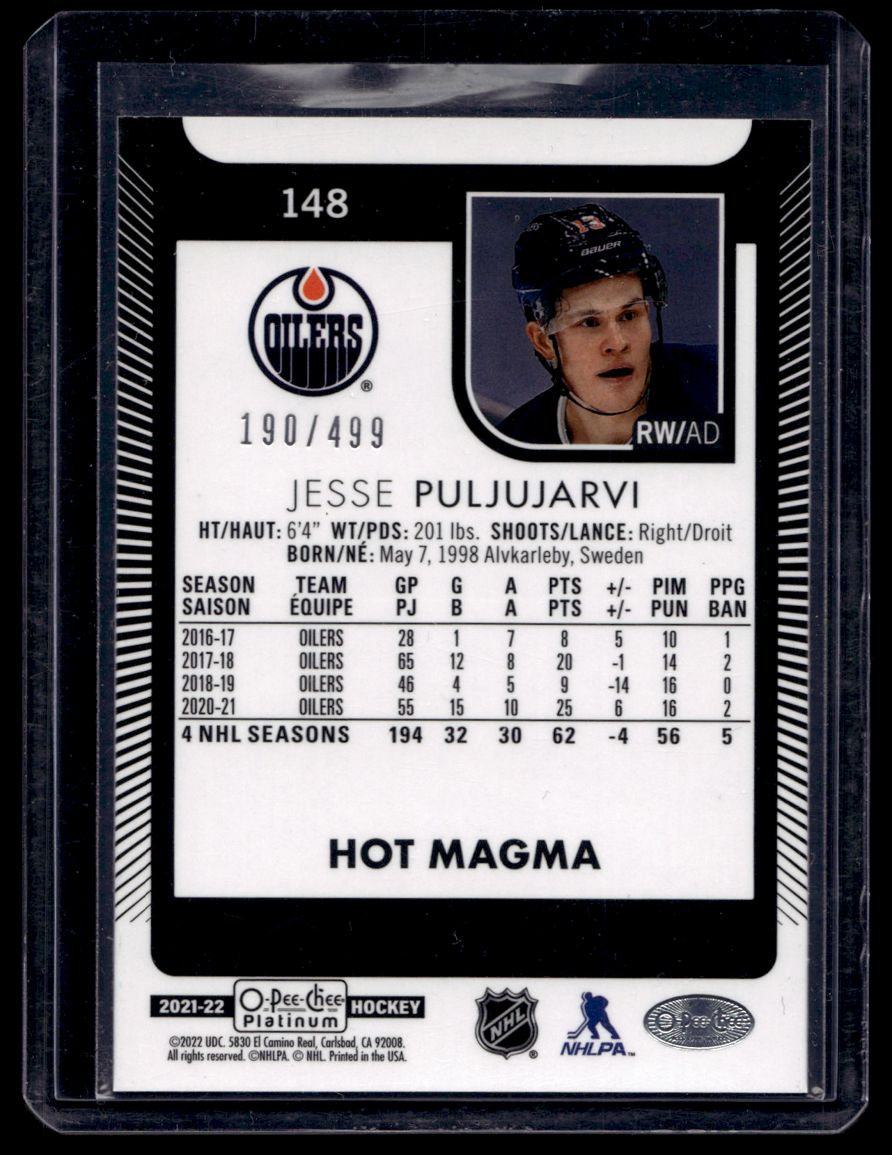 2021-22 Upper Deck OPC Platinum - Hot Magma - Jesse Puljujarvi #148 /499