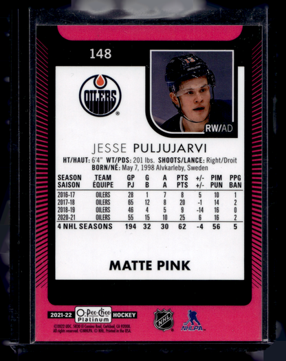 2021-22 Upper Deck OPC Platinum - Matte Pink - Jesse Puljujarvi #148