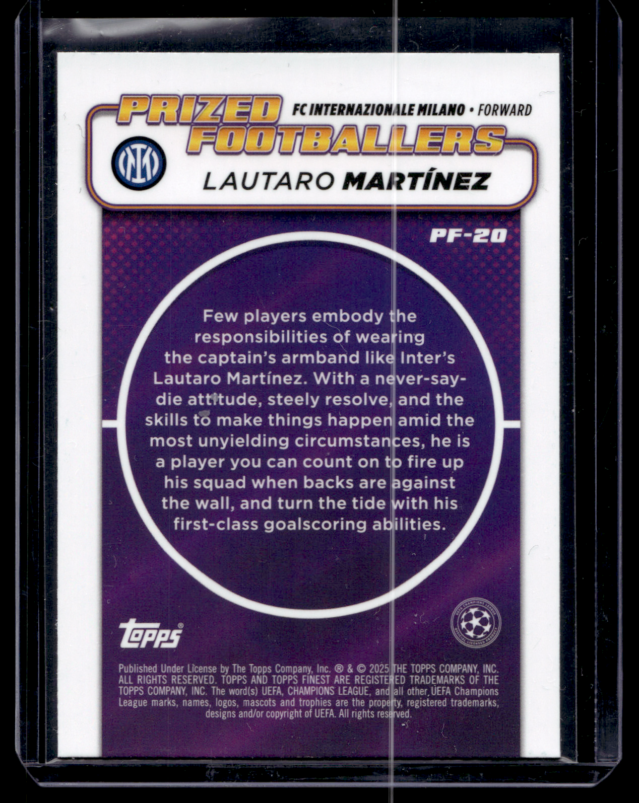 2024-25 Topps Finest UEFA Club Competitions - Prized Footballers - Lautaro Martínez #PF-20