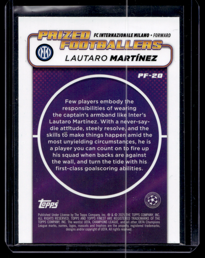 2024-25 Topps Finest UEFA Club Competitions - Prized Footballers - Lautaro Martínez #PF-20