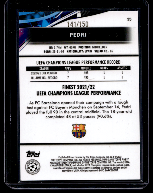 2021-22 Topps Finest UEFA Champions League - Blue Refractor - Pedri #35 /150
