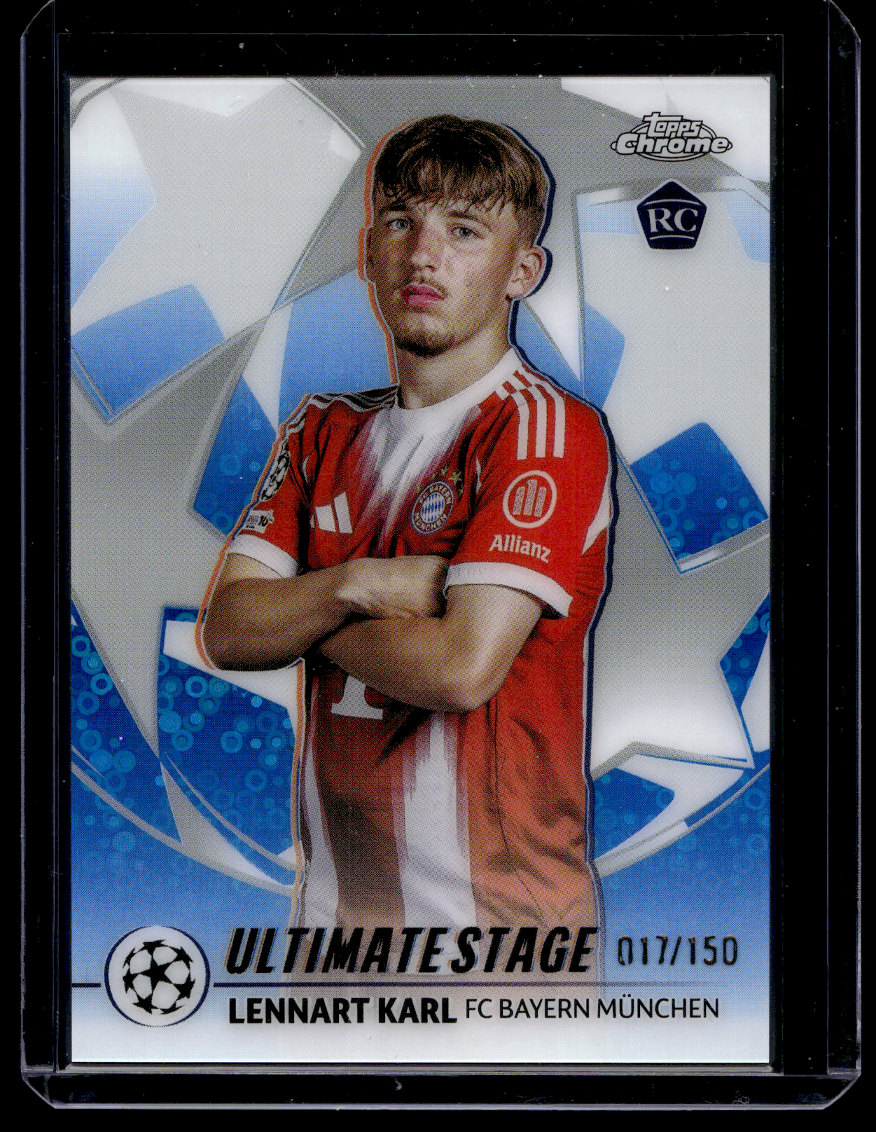 2025-26 Topps UEFA Club Competitions - Ultimate Stage Chrome - Blue Refractor - Lennart Karl #US-33 /150 RY