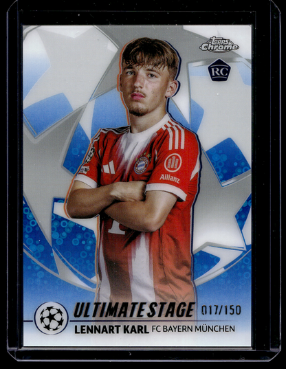 2025-26 Topps UEFA Club Competitions - Ultimate Stage Chrome - Blue Refractor - Lennart Karl #US-33 /150 RY