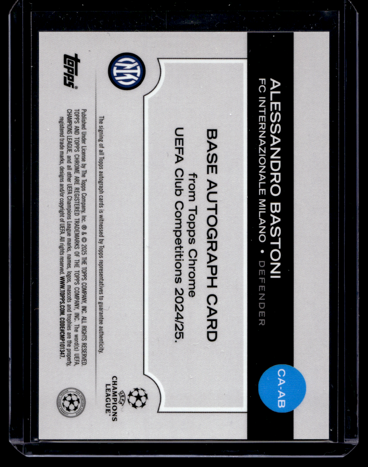 2024-25 Topps Chrome UEFA Club Competitions - Chrome Autographs - Orange Starball Refractor - Alessandro Bastoni #CA-AB /25